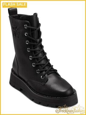 Sejal Lace Up Combat Boot Ankle Square Toe Faux Leather